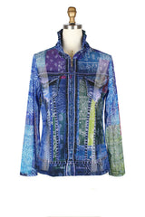 Paisley & Denim-Print Mesh Jacket & Knit Shell Twin Set - 31435