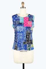 Paisley & Denim-Print Mesh Jacket & Knit Shell Twin Set - 31435