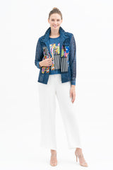 Denim & Abstract Art Print Mesh Twin Set - 31439