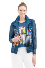 Denim & Abstract Art Print Mesh Twin Set - 31439