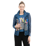 Denim & Abstract Art Print Mesh Twin Set - 31439