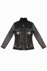 Denim & Animal Print Mesh Jacket & Knit Shell Twin Set - 31445