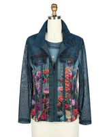 Floral & Denim Print Mesh Twin Set - 31453