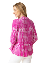 Patchwork Print Flounce Shirt in Fuchsia - 31625 - Size S Only!
