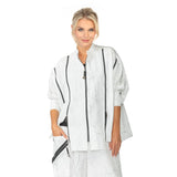 Crackle Print Style Foward Zip Jacket in White - 6786T-WT