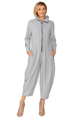 Zip-Front Cropped-Leg Jumpsuit in Soft Grey - 3297JS-GRY