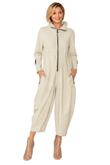 Zip-Front Cropped-Leg Jumpsuit in Oyster - 3297JS-OYS