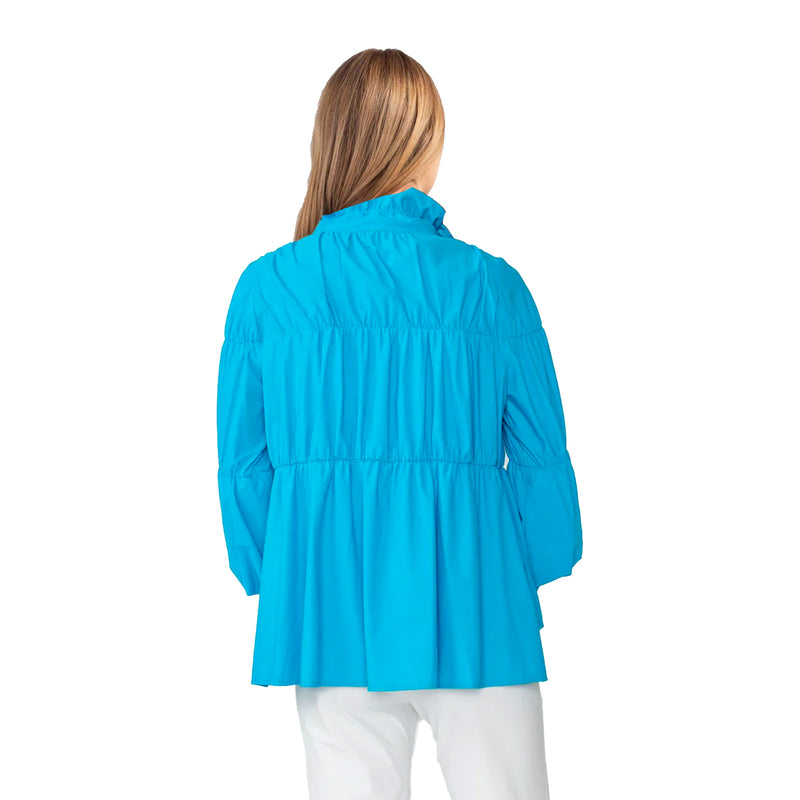 IC Collection Shirred Zip-Up Jacket in Turquoise - 1395J-TQ