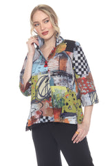 Artsy Mixed-Media Print Blouse in Multi - 3448-MUT