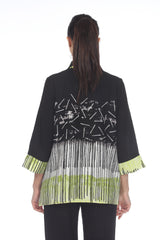 Multi-Print Button Front Blouse/Jacket in Black/Lime - 3451