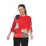 Patchwork Tunic Top in Red - 3523