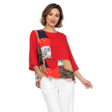 Patchwork Tunic Top in Red - 3523