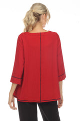 Pocket Tunic Top w/ Stitching in Red/Black - 3548 NP - Size L