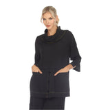 Contrast-Trim Tunic Top in Black - 3573-BLK