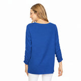 Soft Fleece Knit V-Neck Tunic in Sapphire Blue - 35871