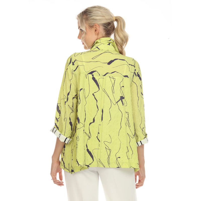 Moonlight Abstract-Print Blouse in Lime - 3683