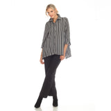 Textured Stripe Button Front Shirt in Grey/Black - 3629
