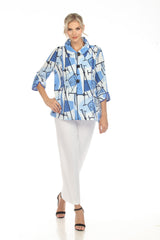 Moonlight Abstract Blouse in Blue Hues, Black & White - 3726