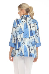 Moonlight Abstract Blouse in Blue Hues, Black & White - 3726