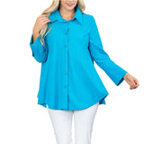 Swing Pocket Shirt with High-Low Hem in Turquoise - 3778B-TQ