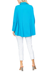 Swing Pocket Shirt with High-Low Hem in Turquoise - 3778B-TQ