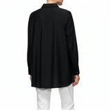 Swing Pocket Shirt with High-Low Hem in Black - 3778B-BK