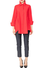 High-Low Shirt W/ Side Slip Pockets in Red - 3778B-RD