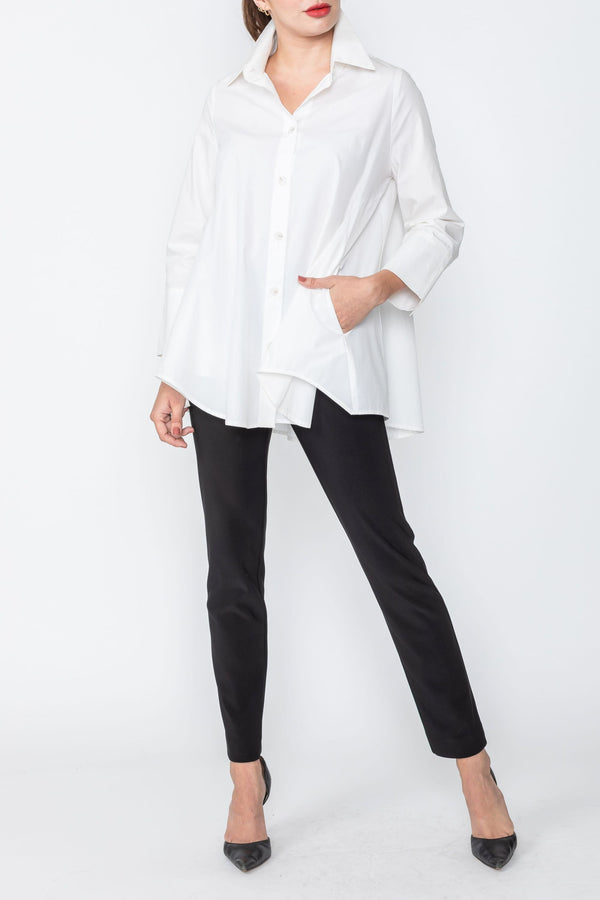 IC Collection Relaxed High-Low Blouse in White - 3778B-WT