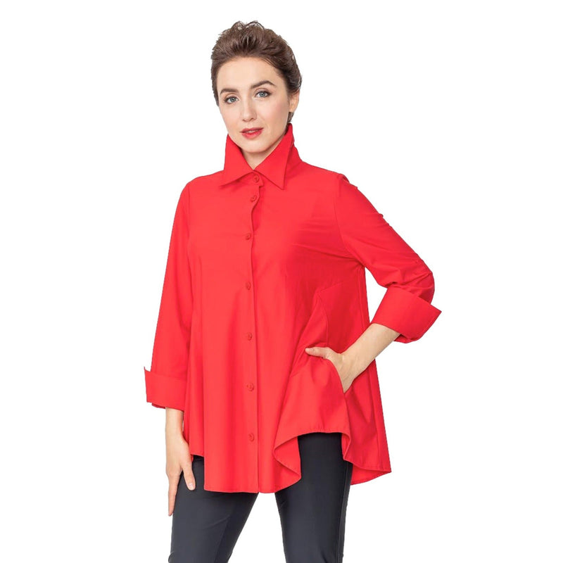 IC Collection High-Low Shirt W/ Side Slip Pockets in Red - 3778B-RD