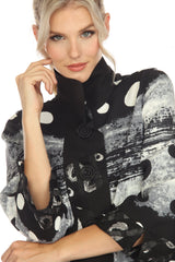Polka-Dot High Collar Jacket in Black, Grey & White - 3785