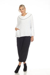 Pucker Weave Cowl-Neck Tunic Top in White - 3787-WT