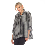 Textured Stripe Button Front Shirt in Grey/Black - 3629