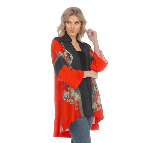 Citron Abstract Silk Blend Open Front Jacket in Red - 0804TBP