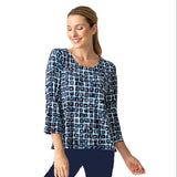 Geometric Cube Print Top in Navy/Multi - 55611-NVY - Size L Ony!