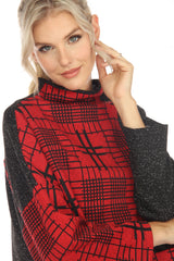 Geo-Print Colorblock Sweater Top in Red - 3800