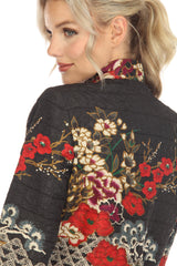 Floral-Print Short Jacket in Red Multi - 3809