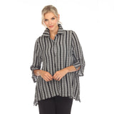 Textured Stripe Button Front Shirt in Grey/Black - 3629