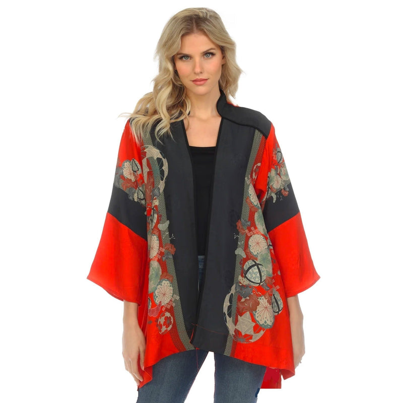 Citron Abstract Silk Blend Open Front Jacket in Red - 0804TBP - Size XL Only!