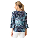 Geometric Cube Print Top in Navy/Multi - 55611-NVY - Size L Ony!