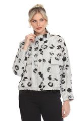 Polka-Dot Short Pocket Jacket - Silver/Black - 3919