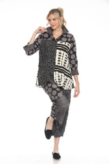 Mixed Media Crinkle Button-Front Shirt - 3946