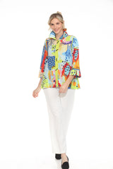 Colorful Abstract Modern-Art-Print Button Front Blouse/Jacket in Multi - 3963SP
