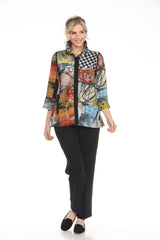 Abstract Modern-Art-Print Button Front Blouse/Jacket - 3963-FALL
