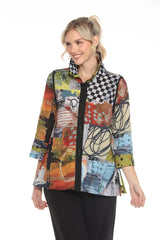 Abstract Modern-Art-Print Button Front Blouse/Jacket - 3963-FALL