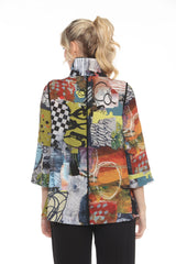 Abstract Modern-Art-Print Button Front Blouse/Jacket - 3963-FALL
