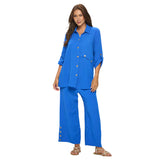 Double Gauze Button Front Tunic Shirt in Nautical - JG201-NTL - Size L