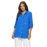 Double Gauze Button Front Tunic Shirt in Nautical - JG201-NTL - Size L Only!
