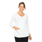 Cotton V-Neck High-Low Top in White - 83011-WT - Size XS Only!