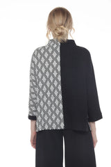 Colorblock Geometric Print Top with Red Accent - 4001