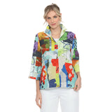 Abstract Art Crinkled Blouse in Multi -4015